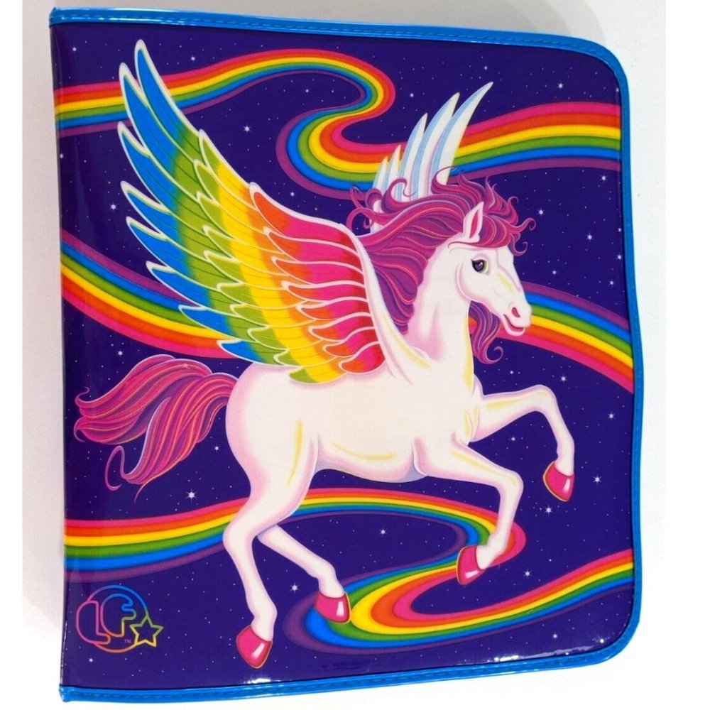 Lisa Frank 90s Skye the Pegasus Rainbow Horse Zipper Binder Trapper Keeper